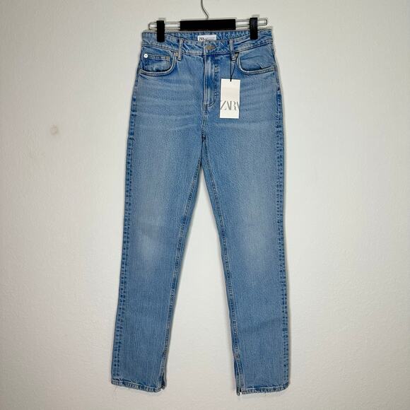 NWT ZARA High Waisted 90's Full Length Split Hem Jeans Size 6 - Picture 2 of 5
